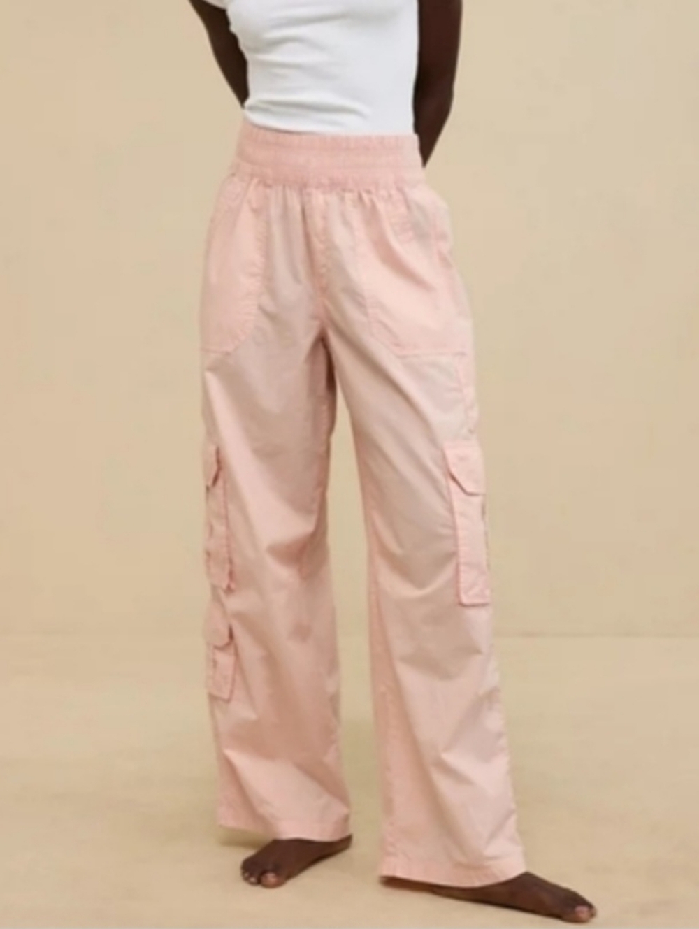 aerie Wide Leg Cargo Pants in Light Pink
